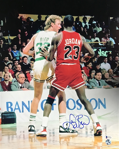Larry Bird Signed 16" x 20" Color Photograph w/ Michael Jordan! (Beckett/BAS)