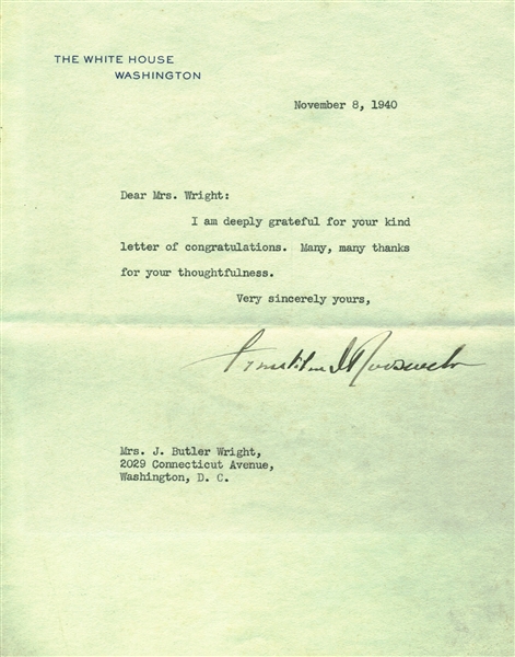 President Franklin D. Roosevelt Signed 1940 White House Letter (Beckett/BAS)