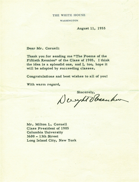 President Dwight D. Eisenhower Signed 1955 White House Letter (Beckett/BAS)