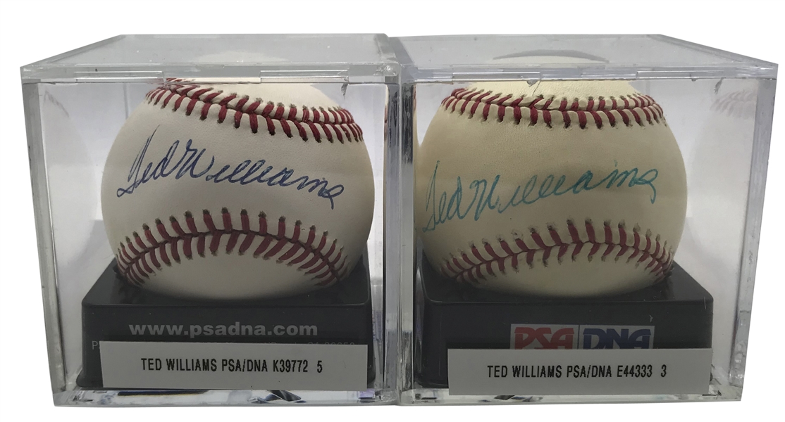 Lot of Two (2) Ted Williams Signed OAL Baseballs PSA/DNA Graded NM 8.5!