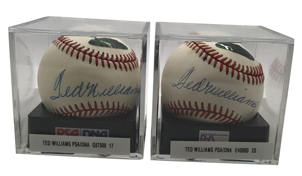 Lot of Two (2) Ted Williams Signed OAL Baseballs PSA/DNA Graded NM-MT 8!