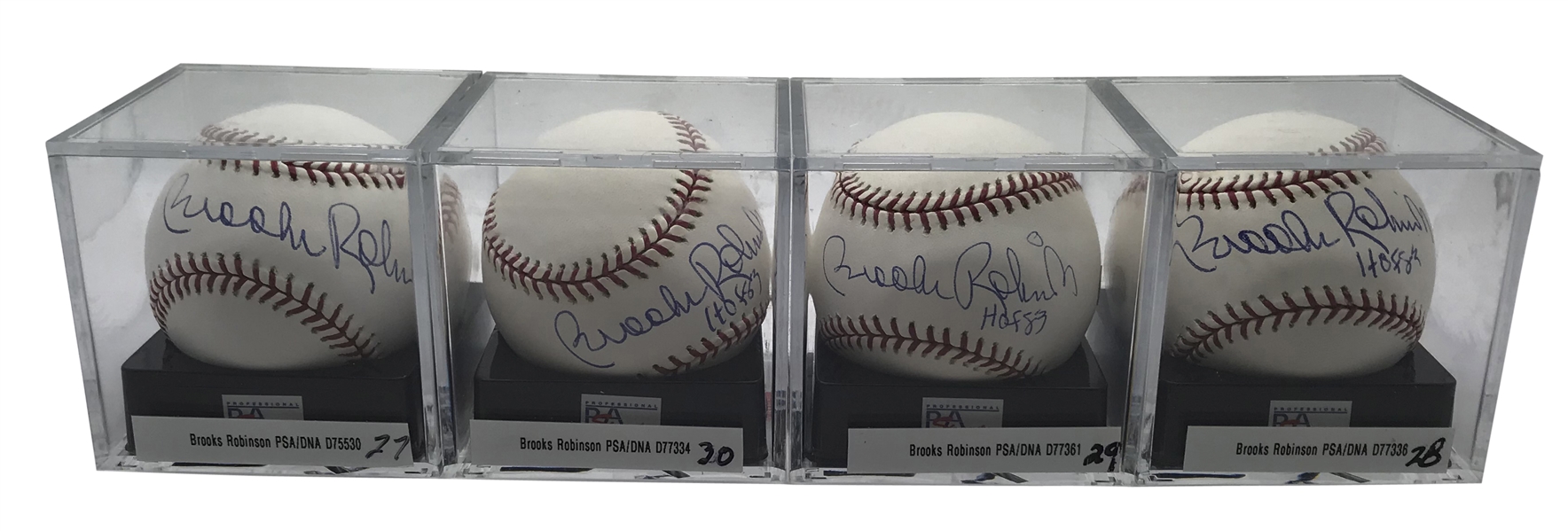 Lot of Four (4) Brooks Robinson Signed OML Baseballs PSA/DNA Graded GEM MINT 10!