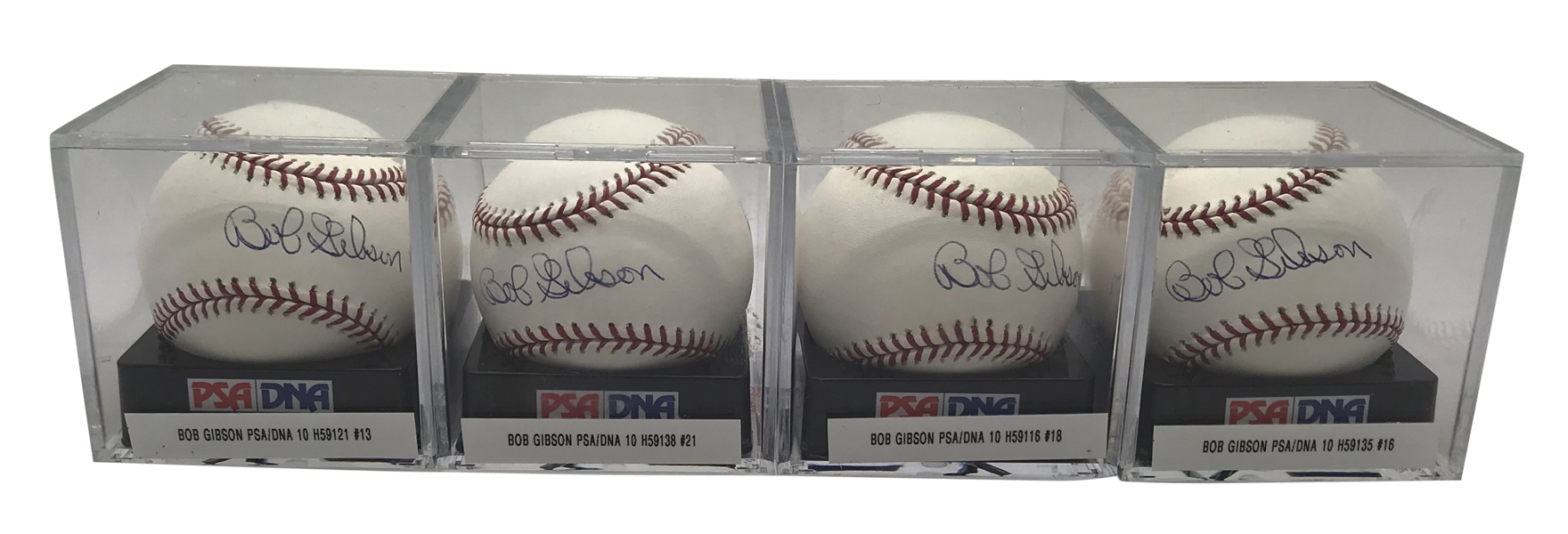 Lot of Four (4) Bob Gibson Signed OML Baseballs PSA/DNA GEM MINT 10!
