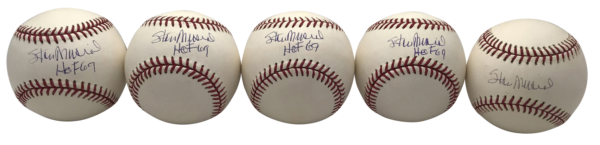 Lot of Five (5) Stan Musial Signed OML Baseballs (Tri Star & MLB)