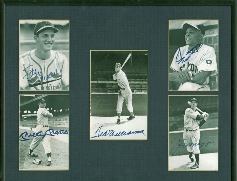 Baseball Greats 11" x 14" Display w/ Williams, Mantle, DiMaggio, Mays & Musial! (Beckett/BAS Guaranteed)