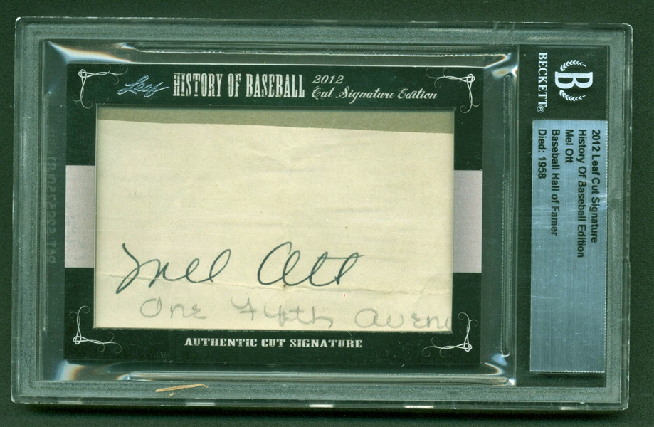 Mel Ott Signed 2012 Leaf Cut Signature Card (Beckett/BAS)