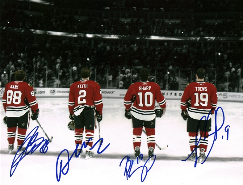 Blackhawks Dynasty Signed 8" x 10" Photograph w/ Kane, Keith, Sharp & Toews! (Beckett/BAS Guaranteed)