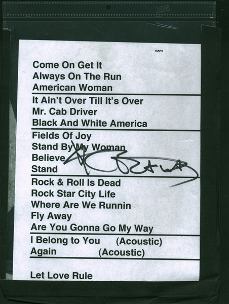 Lenny Kravitz Signed & Concert Used Set List (Beckett/BAS Guaranteed)