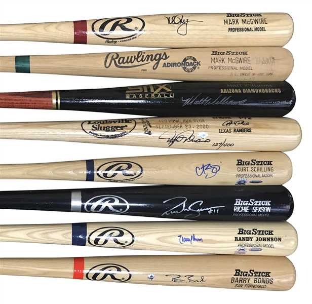 Lot of Eight (8) Modern MLB Stars Single Signed Baseball Bats w/ Bonds, McGwire, Johnson & Others! (Beckett/BAS Guaranteed)