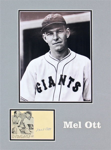 Mel Ott Signed 3" x 5.5" Postcard in Matted Photo Display (JSA)