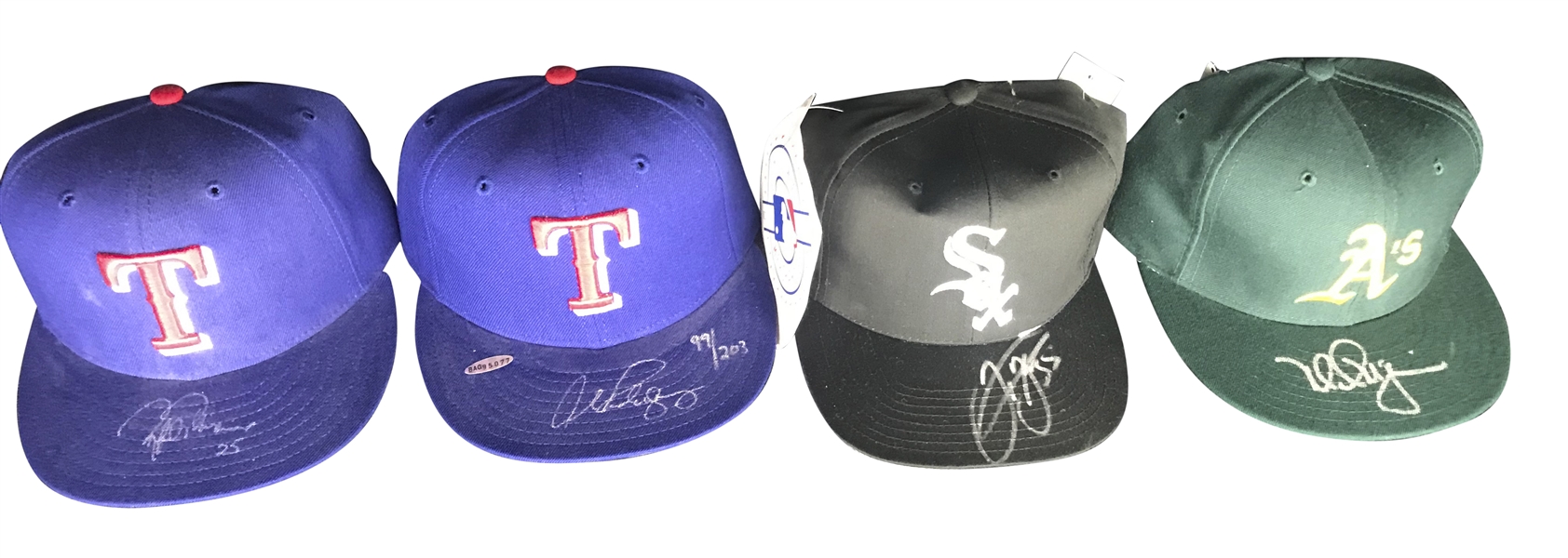 Lot of Four (4) 90s MLB Stars Signed Hats w/ A-Rod, Palmeiro, Thomas & McGwire (Beckett/BAS Guaranteed)