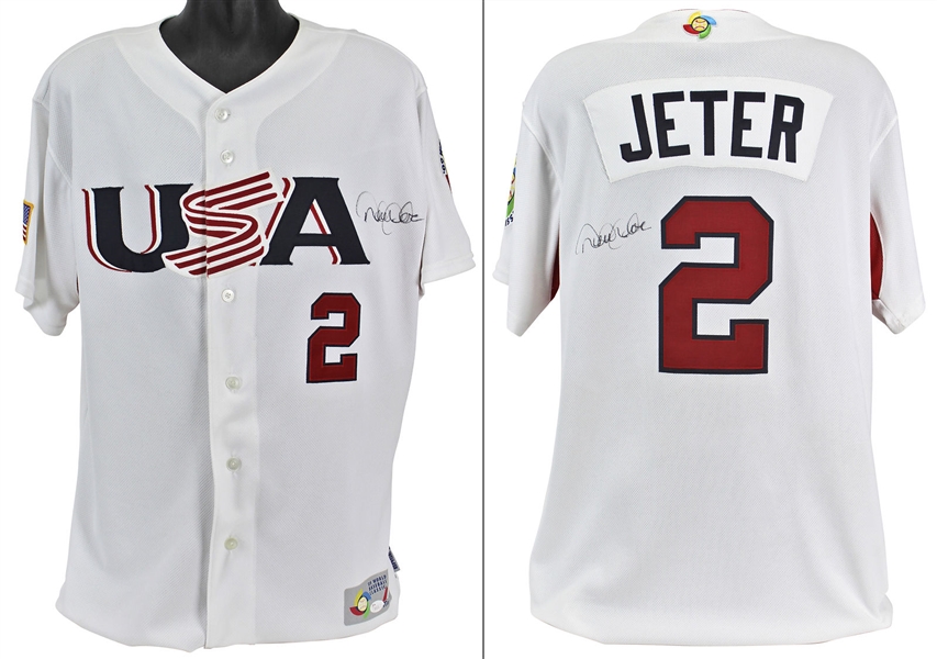 Derek Jeter Rare Twice Signed 2009 Team U.S.A. Majestic Jersey (JSA)