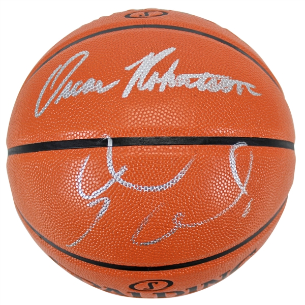 Triple-Doubles: Oscar Robertson & Russell Westbrook Rare Dual-Signed Spalding Basketball (PSA/DNA)