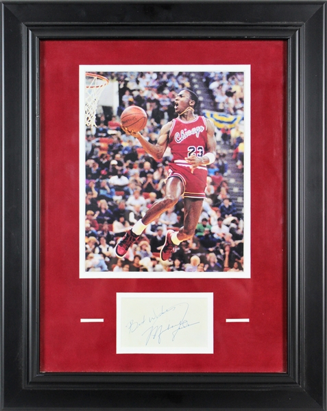 Michael Jordan Signed Index Card with Early Autograph in Framed Display (Beckett/BAS)