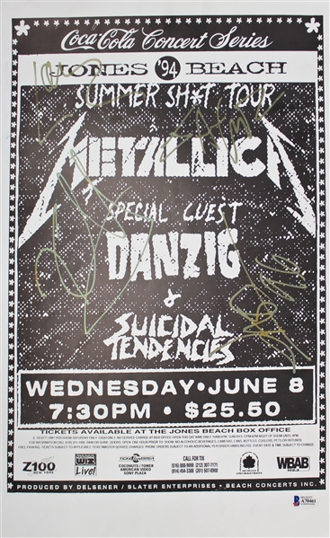 Metallica Group Signed 1994 Tour Poster (Beckett/BAS)