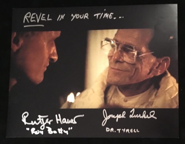 Blade Runner: Joe Turkel & Rutger Hauer Dual-Signed 11" x 14" Photo W/ Rare "Revel In Your Time" Inscription (BAS/Beckett Guaranteed)