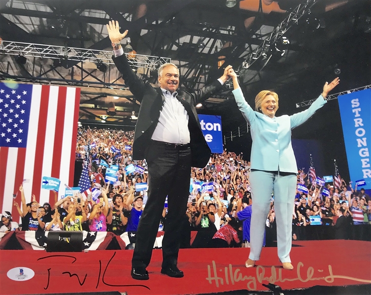 Hillary Clinton & Tim Kaine Dual Signed 11" x 14" Color Photo (Beckett/BAS)