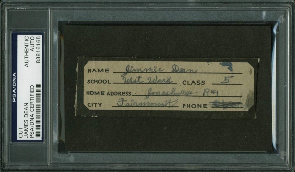 Unique James Dean Signed "Jimmie Dean" Cut from Elementary School Notebook (PSA/DNA Encapsulated)