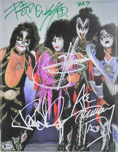KISS Group Signed 11" x 14" Stretched Canvas w/ Original Lineup (BAS/Beckett)
