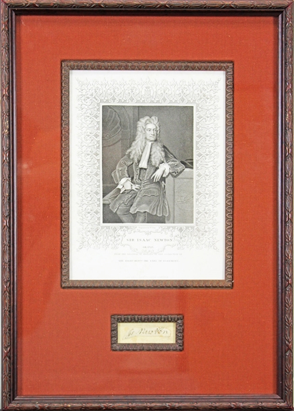 ULTRA-RARE Sir Isaac Newton Signature Cut in Framed Display (PSA/DNA)