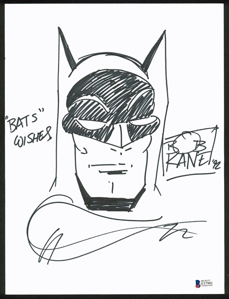 Rare Bob Kane Signed 9" x 12" Batman Sketch w/ "Bats Wishes" Inscription (BAS/Beckett)