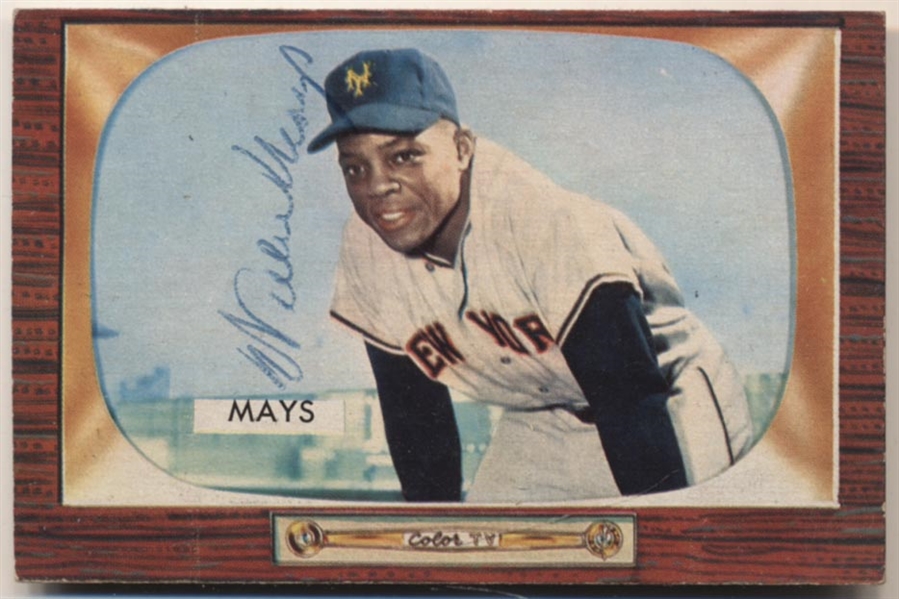 Willie Mays Vintage Signed 1955 Bowman #184 Card (BAS/Beckett Encapsulated)