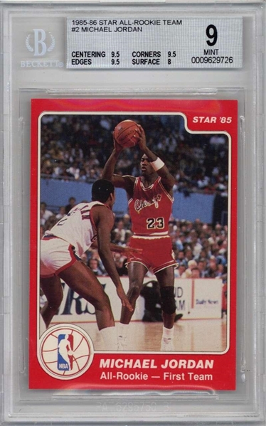 Michael Jordan 1985-86 Star All-Rookie Team #2 Basketball Card - Beckett/BGS MINT 9!