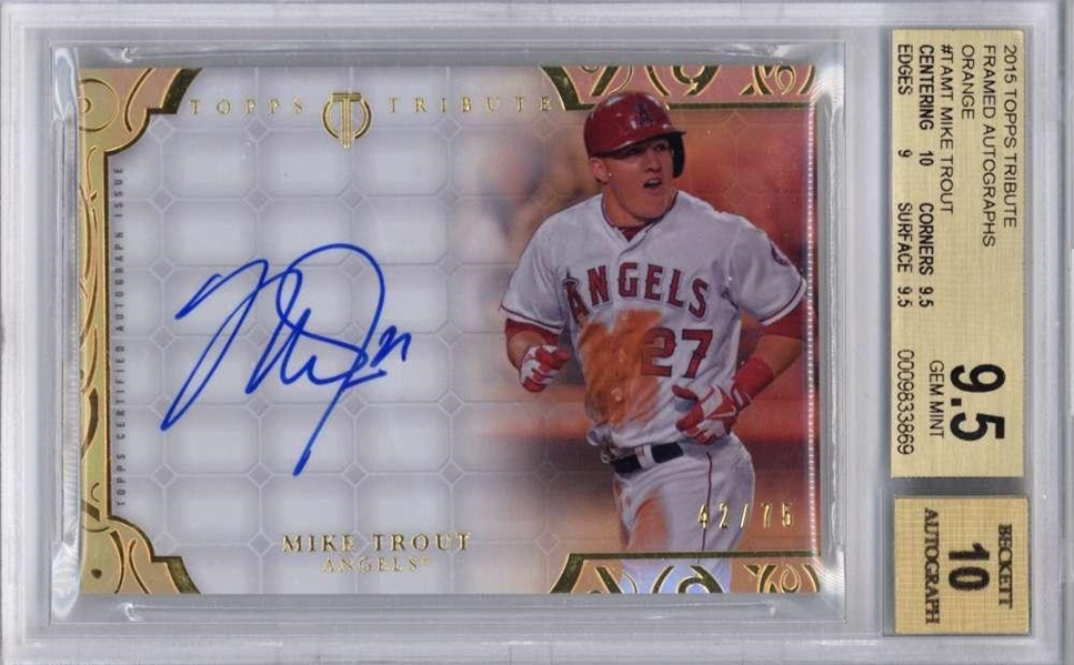 Mike Trout Signed 2015 Topps Tribute Orange #TAMT - Beckett/BGS 9.5 w/ 10 Auto!