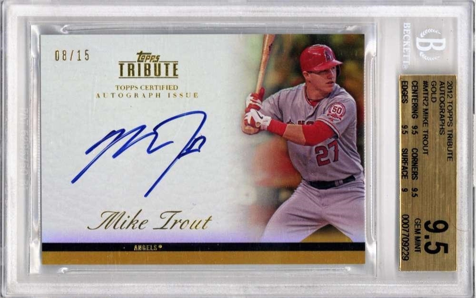 Mike Trout Signed 2012 Topps Tribute Gold Rookie Card - Beckett/BGS 9.5 w/ 9 Auto!