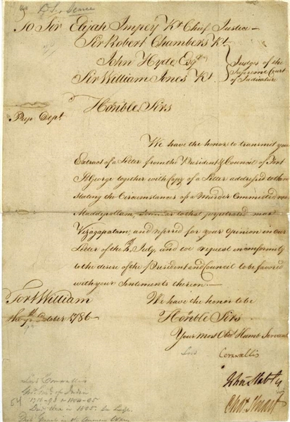 General Charles Cornwallis Signed 1786 Letter (Beckett/BAS)