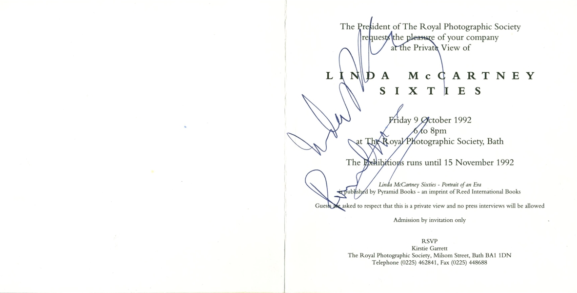 Paul & Linda McCartney Near-Mint Signed 4.5" x 5" Invitation (Beckett/BAS)