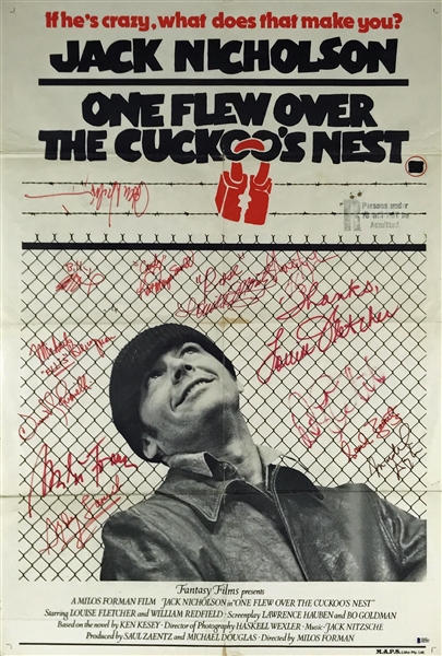 "One Flew Over The Cuckoos Nest" Cast Signed 27" x 41" Movie Poster w/ Nicholson, Fletcher, DeVito & Others! (Beckett/BAS)