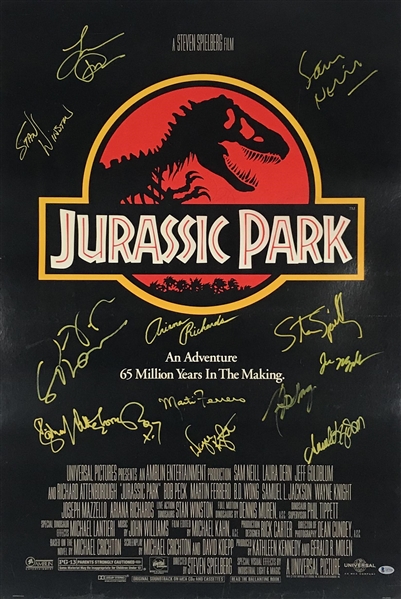 "Jurassic Park" Superb Cast Signed 27" x 41" Movie Poster w/ Spielberg, Goldblum, Jackson & Many More! (Beckett/BAS)