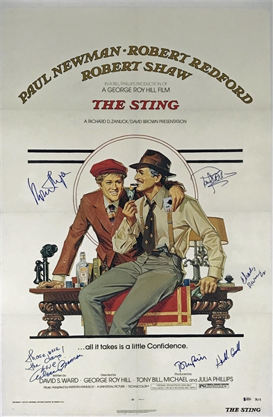 "The Sting" Cast Signed 27" x 41" Movie Poster w/ ULTRA-RARE Newman/Redford Combo & Others! (Beckett/BAS)