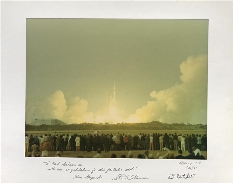 Apollo 14 Crew Signed Original 11" x 14" Launch Photograph w/ Shepard,  Roosa & Mitchell (Beckett/BAS)