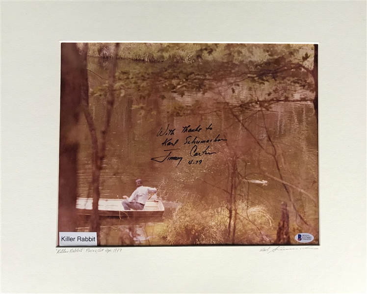 Jimmy Carter Signed 11" x 14" Controversial "Killer Rabbit" Photograph As President To Original Photographer! (Only Signed Example in Existence) (Beckett/BAS)
