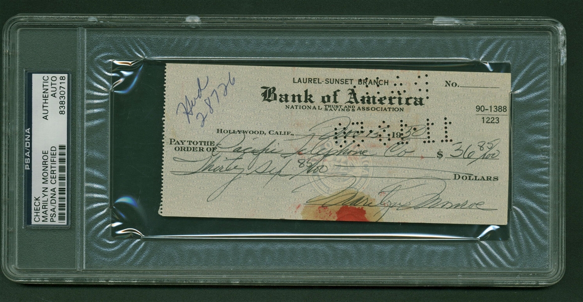 Marilyn Monroe Signed & Hand Written 1950 Phone Bill Check (PSA/DNA)