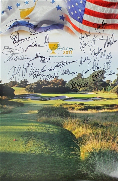 2011 Presidents Cup Multi-Signed 27" x 41" Poster w/ Woods, Mickelson & Others! (PSA/DNA)