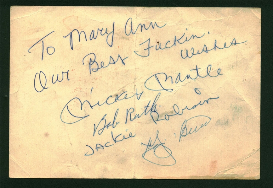 Mickey Mantle, Berra, Lemon & Martin Signed Bar Receipt w/ "Best Fu**in Wishes" Inscription! (Beckett/BAS Guaranteed)