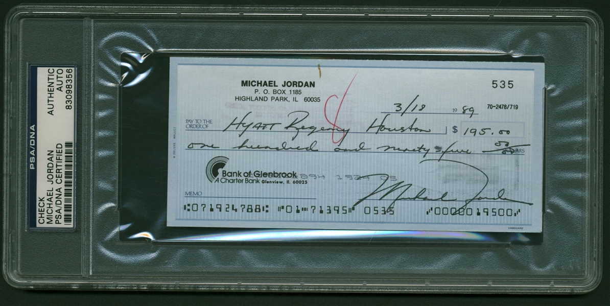 Michael Jordan Rare Signed & Hand Written 1989 Bank Check (PSA/DNA Encapsulated)