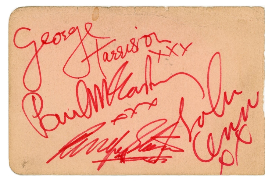 The Beatles c. 1965 Group Signed 4" x 5.5" Album Page In ULTRA-RARE Felt Tip Marker Beckett/BAS MINT 9!