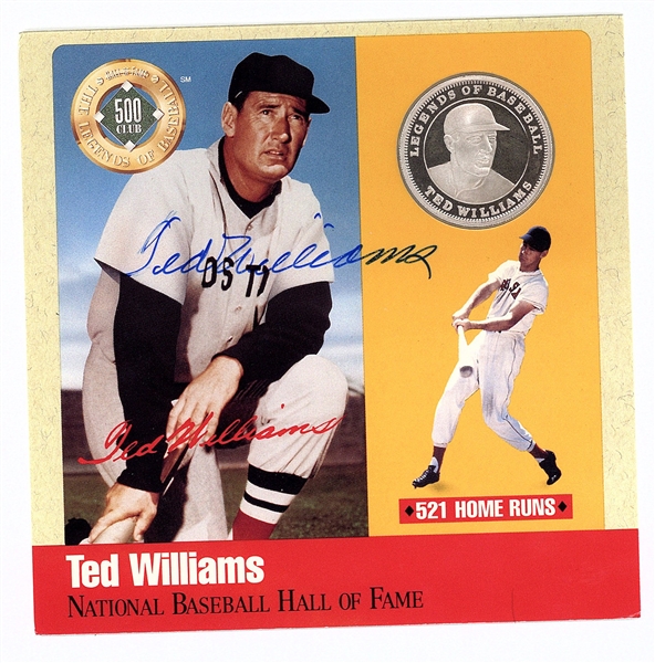 Ted Williams Signed 500 Home Run Legends Of Baseball 6" x 6" Coin Display (Beckett/BAS)