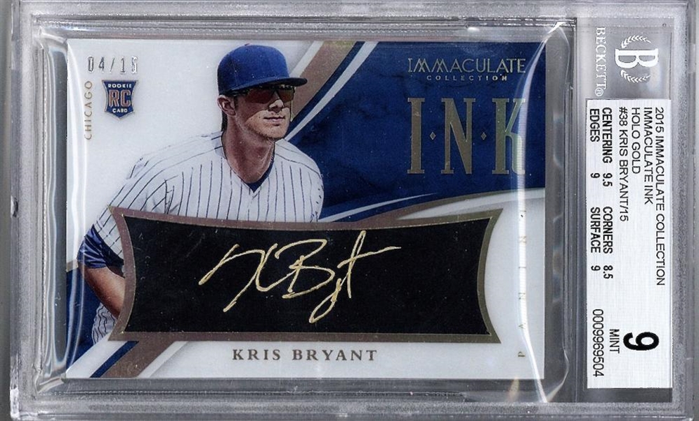 Kris Bryant Signed 2015 Immaculate Collection Rookie Card #39 - BGS 9!