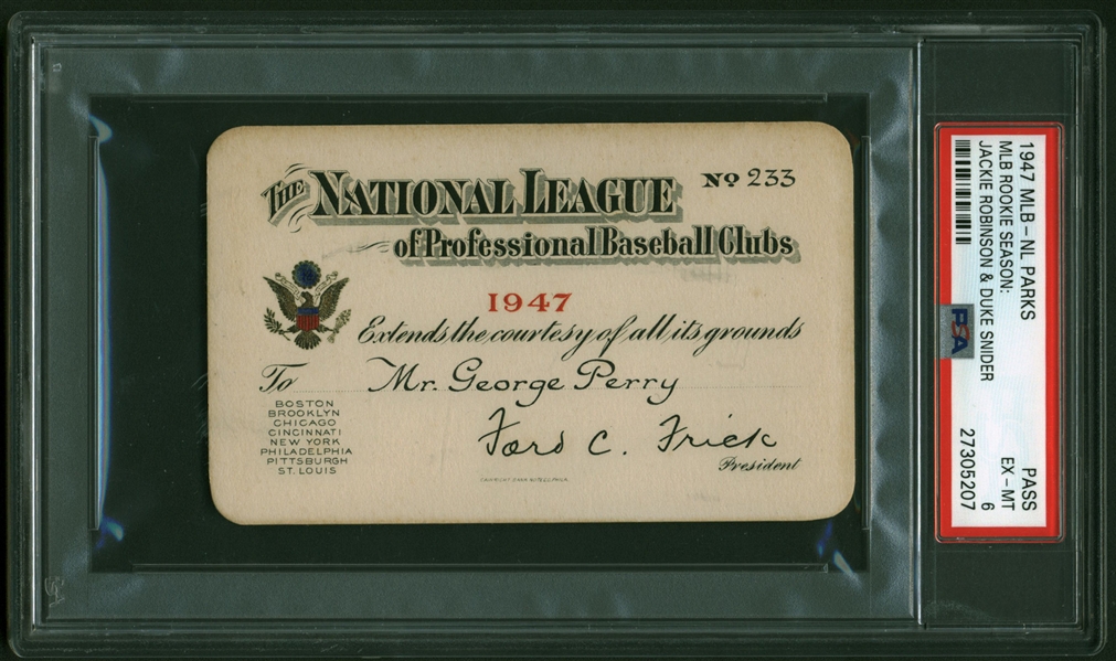 (Jackie Robinson) 1947 National League Annual Pass - Valid for Robinsons Historic First Game & Entire Rookie Season! (PSA/DNA)