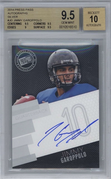2014 Press Pass Autographs Silver Jimmy Garoppolo Signed Rookie Card - BGS 9.5 w/ 10 Auto