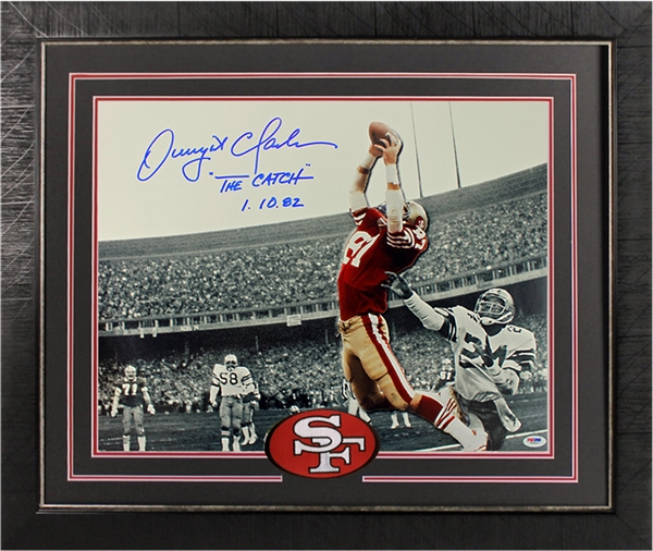 49ers: Dwight Clark Signed 16" x 20" "The Catch 1.10.82" Photo in Custom Framed Display (PSA/DNA)