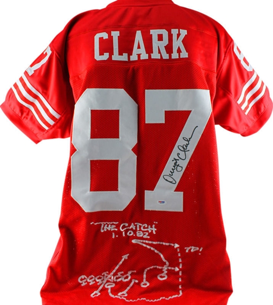 Dwight Clark Unique Signed Jersey w/ Embroidered "The Catch" Play! (PSA/DNA)