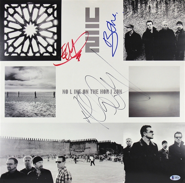 U2 18" x 18" Band Signed "No Line on the Horizon" Poster w/ 3 Signatures! (Beckett/BAS)