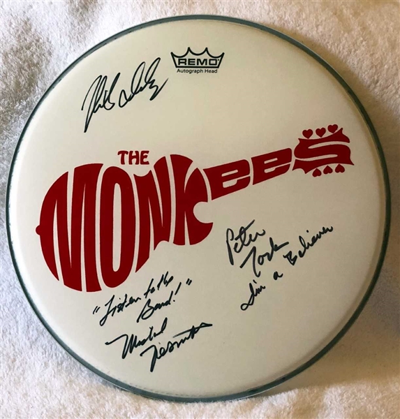 The Monkees Group Signed & Multi Inscribed Drumhead with Custom Band Decal (BAS/Beckett Guaranteed)