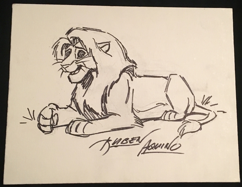 The Lion King: Animator Ruben Aquino Signed Canvas w/ Detailed Simba Sketch (BAS/Beckett Guaranteed)